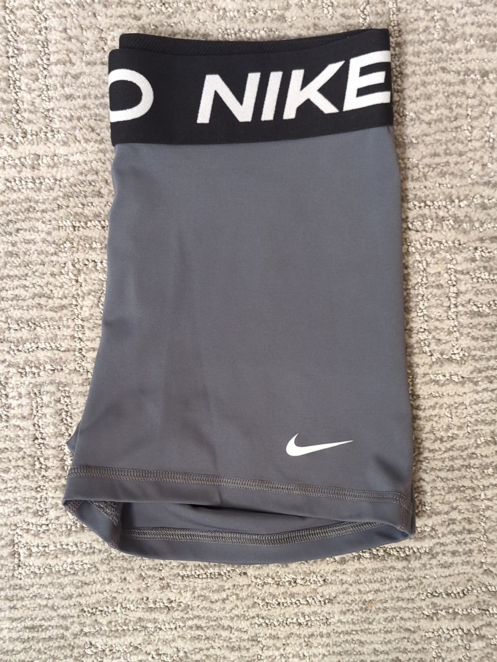 Nike Gray Compression Shorts with Black Elastic Logo Waistband
